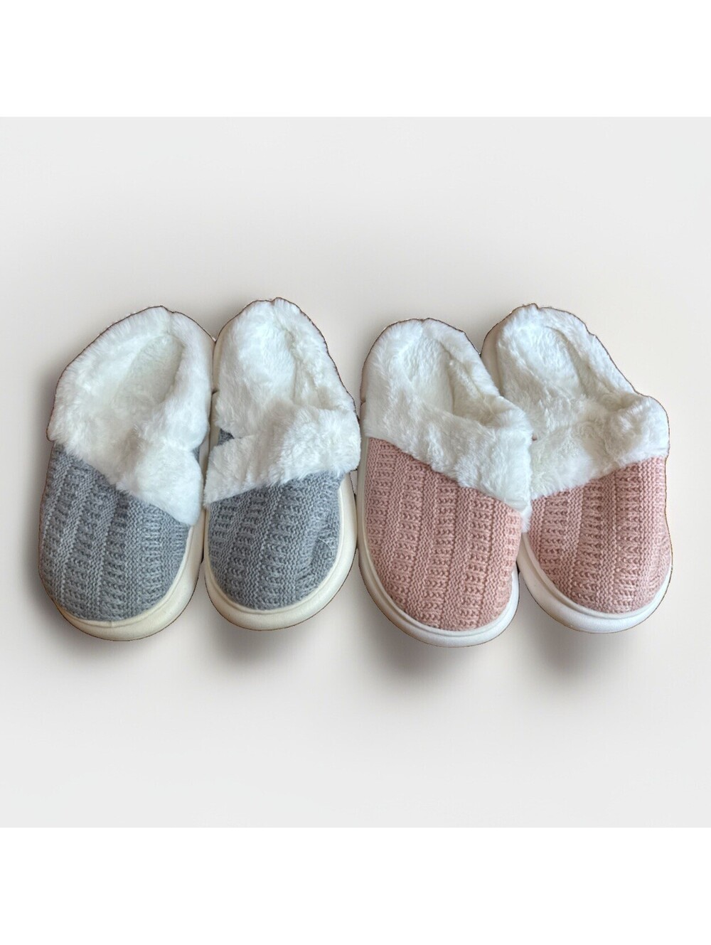 New Ladies Pink Gray White Fuzzy House Shoes Slippers Fit Like Size 8 Lot 2 Pair
